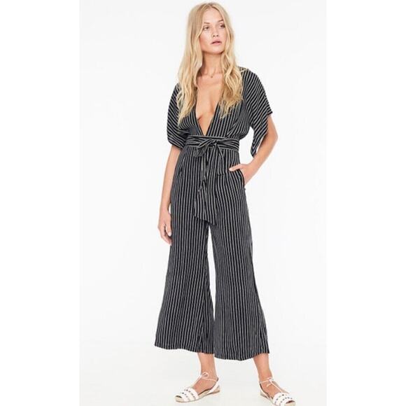 FAITHFULL THE BRAND Sz 2 US Cedric Jumpsuit San Cristobal Stripe Black White NWT - Picture 1 of 11